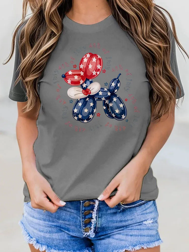 July 4th Of July Print Round-Neck Short-Sleeved T-Shirt