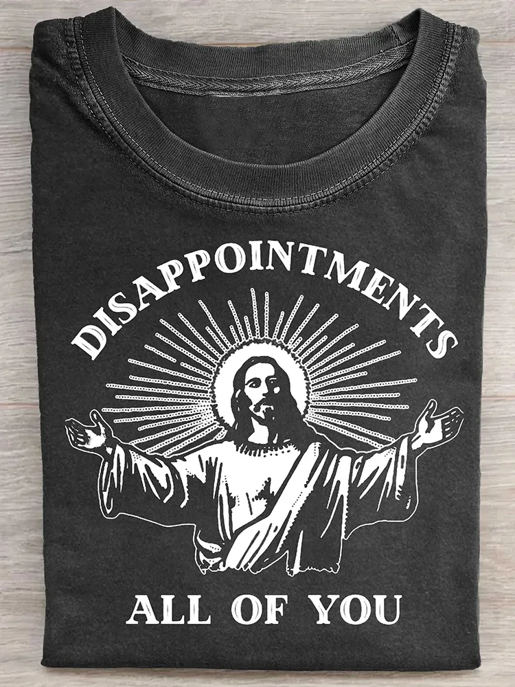 Women'S Disappointments All Of You Round Neck Washed Short Sleeve T-Shirt