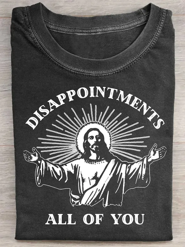 Women'S Disappointments All Of You Round Neck Washed Short Sleeve T-Shirt