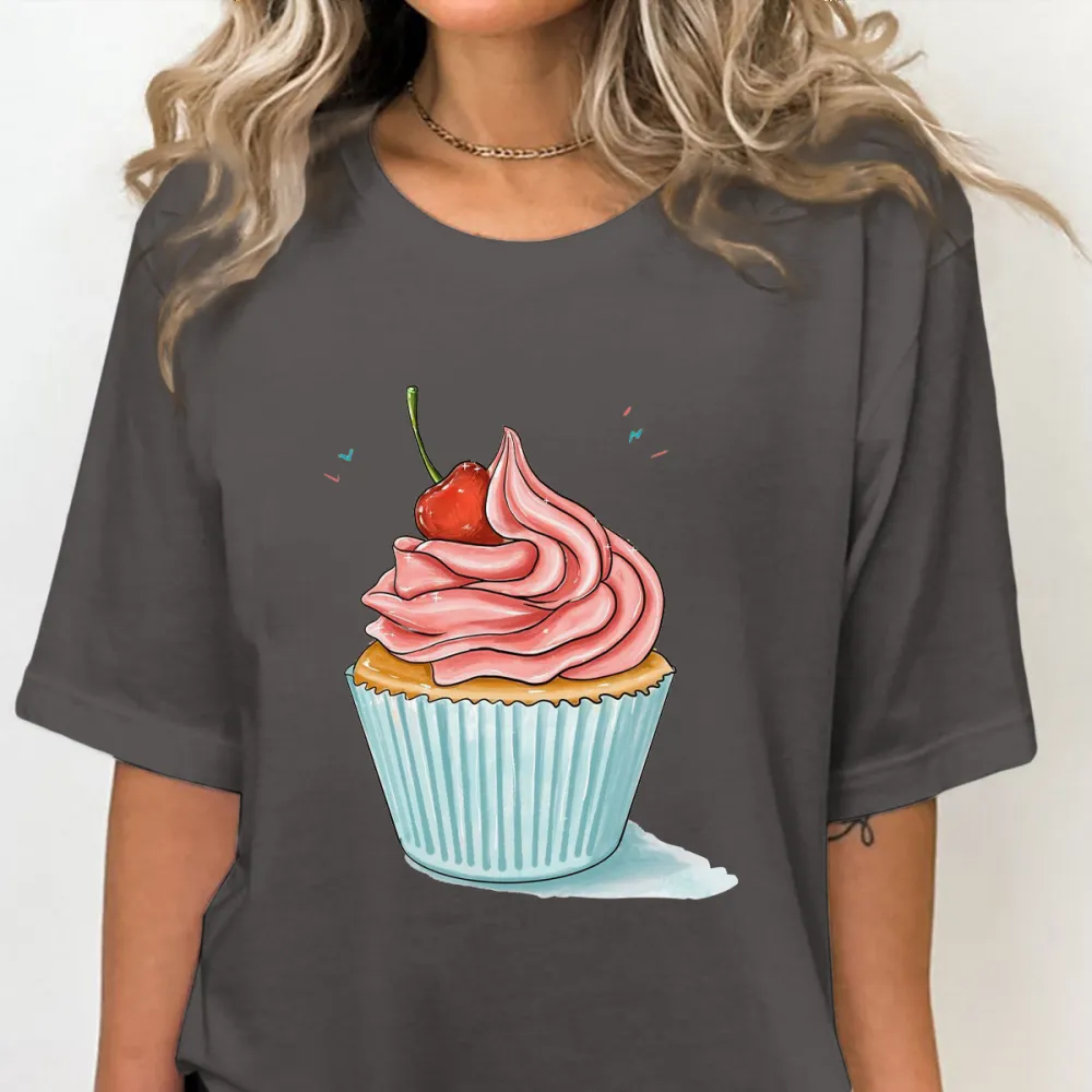 Hand Drawn Cupcake Graphic Casual T-Shirt