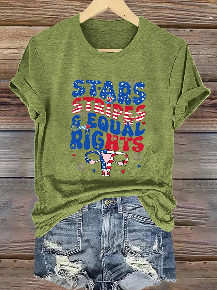 Woman'S Stars Stripes Equal Rights Crew Neck Short Sleeve T-Shirt