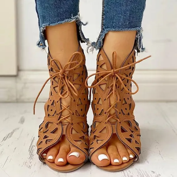 Women's Sandals Gladiator Sandals Roman Sandals Plus Size Outdoor Daily Beach Summer Lace-up Flat Heel Peep Toe Vintage Classic Casual Faux Leather Lace-up Solid Color Black White Brown