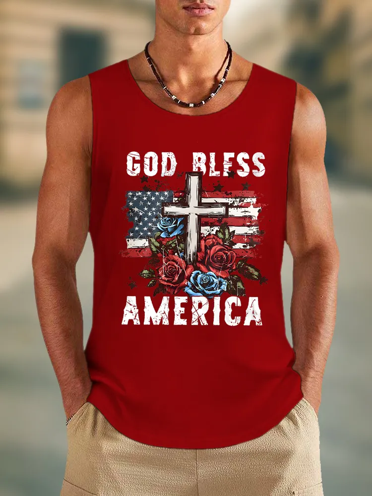 Men'S God Bless America Round-Necked Sleeveless Vest