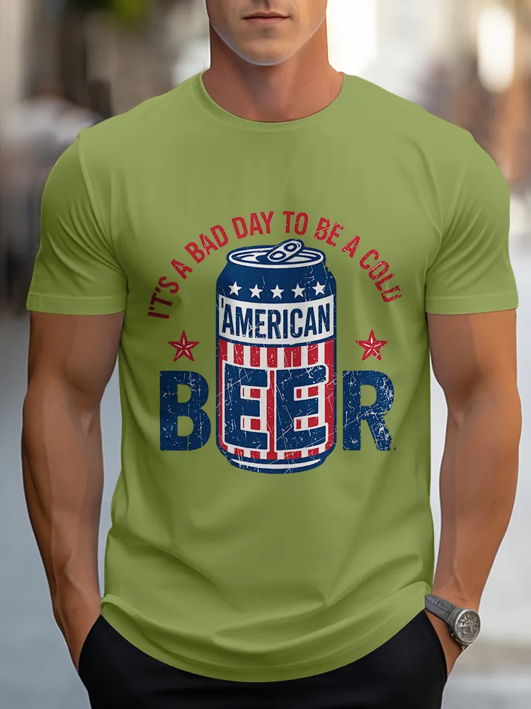 Man'S I'T'S A Bad To Be A Cold Beer Round-Neck Short-Sleeved T-Shirt