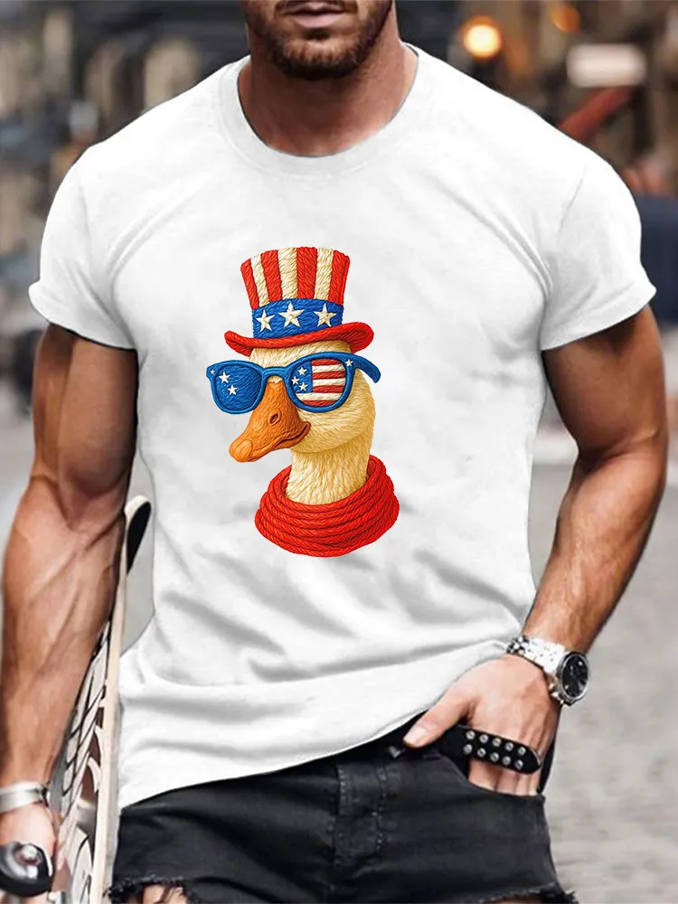 Men'S Independence Day Duck Round-Neck Short-Sleeved T-Shirt