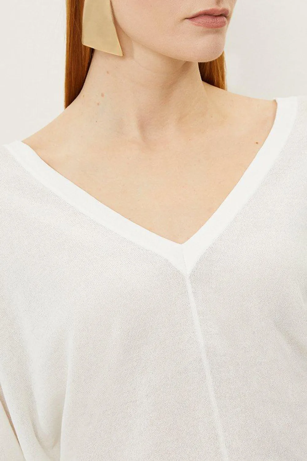Lightweight Knitted V Neck Long Sleeve Jumper