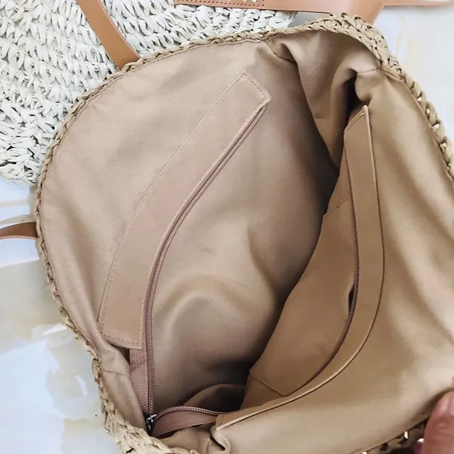 Women's Tote Straw Bag Straw Daily Holiday Solid Color Bohemian Style Brown Beige