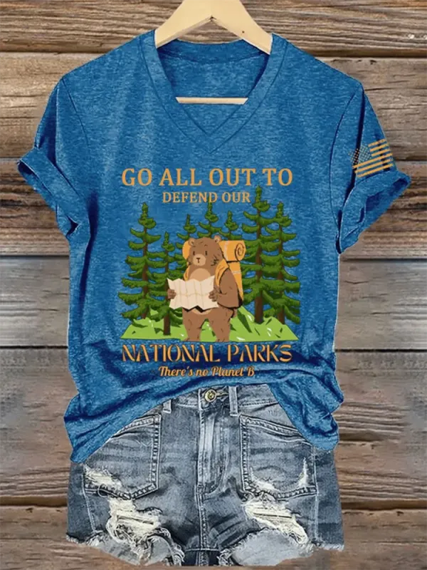 Women'S Protect National Parks Print V-Neck T-Shirt