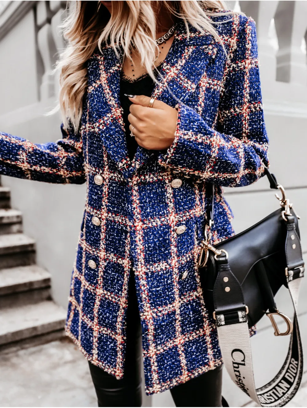 Long Sleeve Suit Collar Double Row Button Woolen Coat