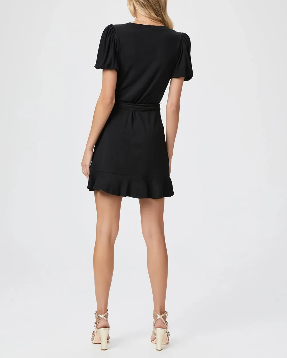 Black Puff Sleeve Belted Mini Dress
