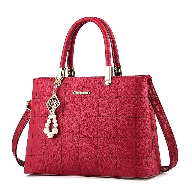 Women's Bag 2022 Embroidered Thread Plaid Handbag Middle-Aged Mother Bag Large-Capacity One-Shoulder Messenger Bag
