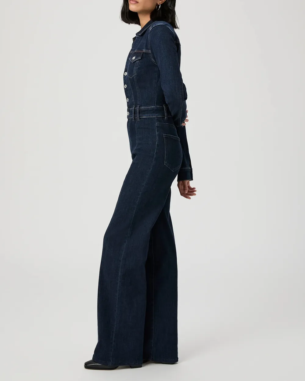 Dark Blue Denim Long Sleeve Jumpsuit