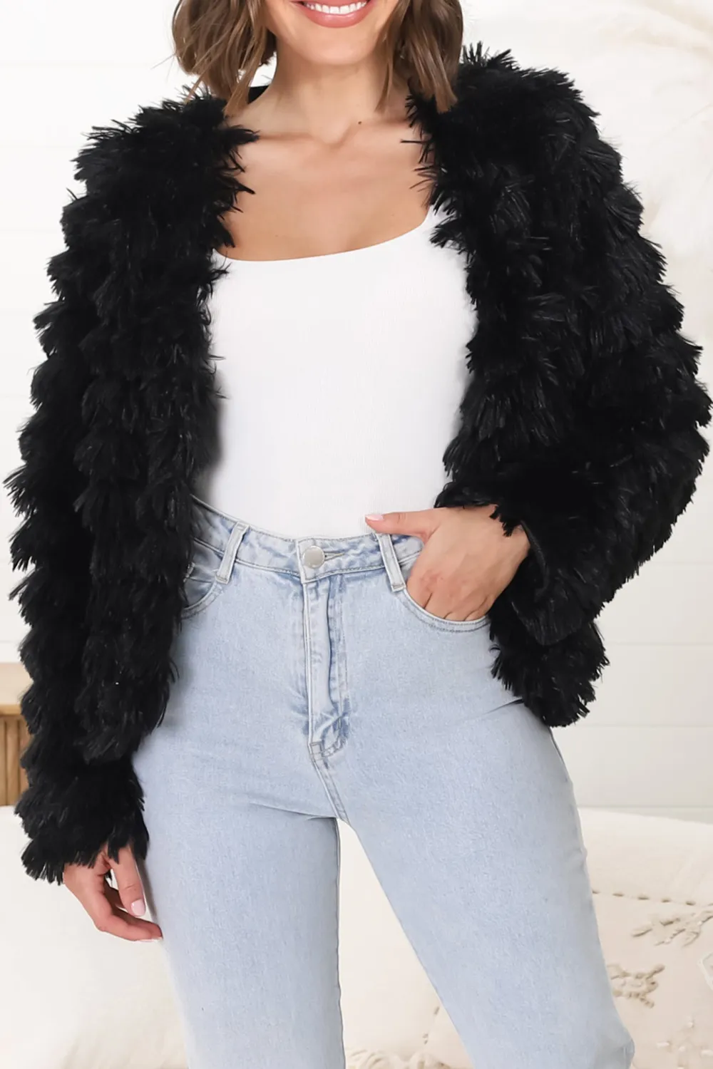 Black Fuzzy Short Style Jacket