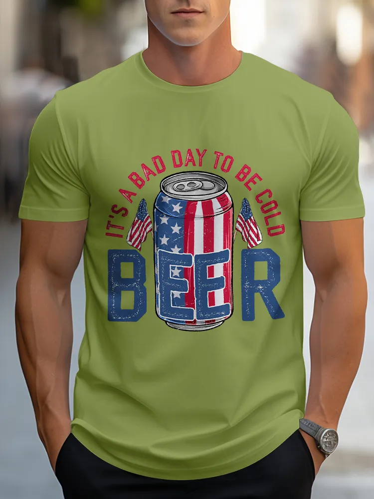 Man'S It'S A Bad Day To Be Cold Beer Round-Neck Short-Sleeved T-Shirt