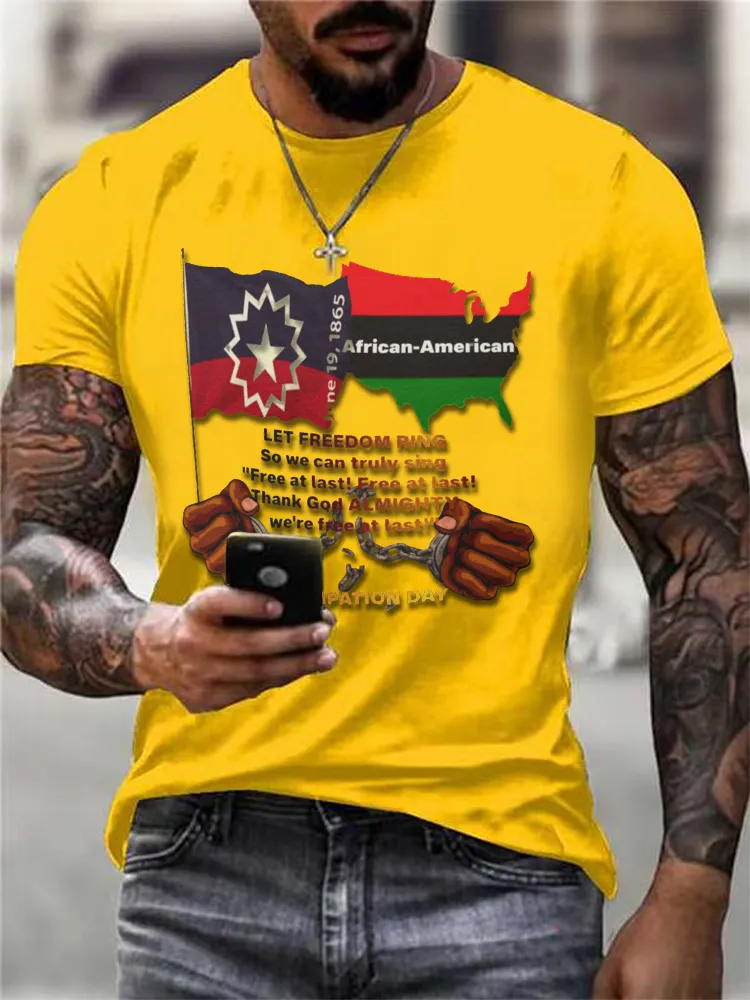 Men'S Round-Neck Short-Sleeved T-Shirt With African-American Prints