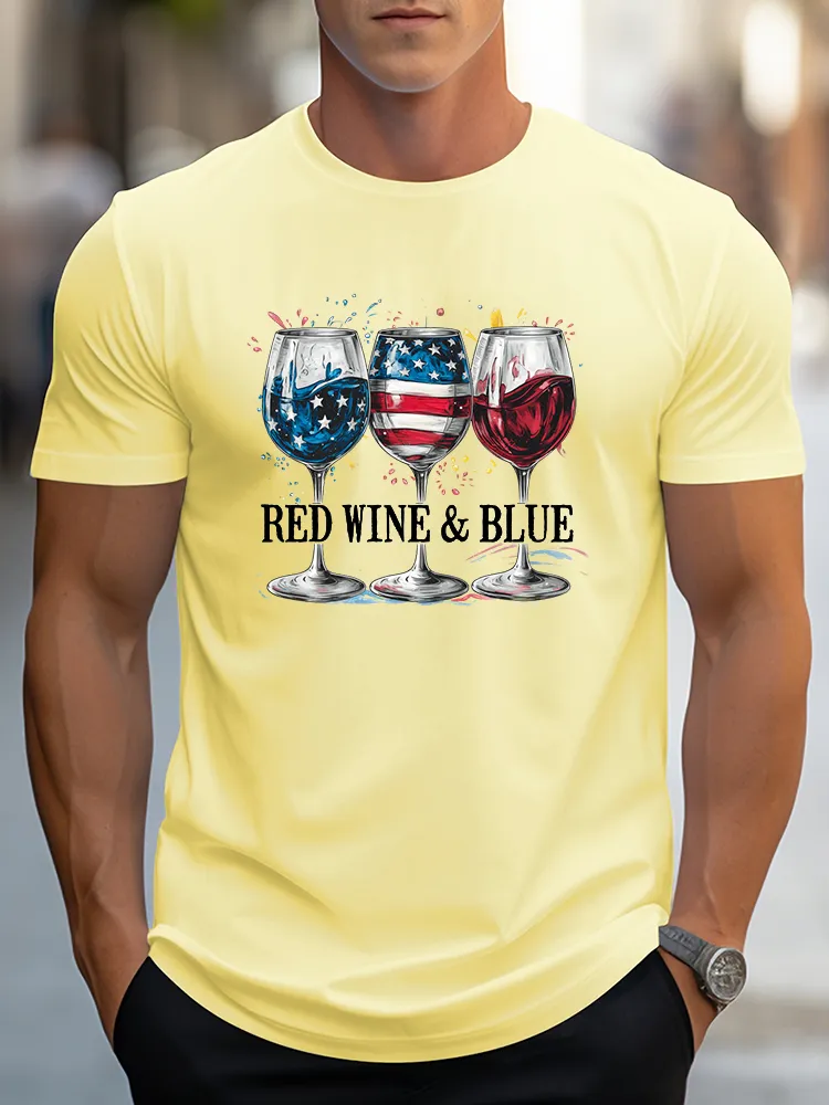 Men's Independence Day Red Wine And Blue T-Shirt
