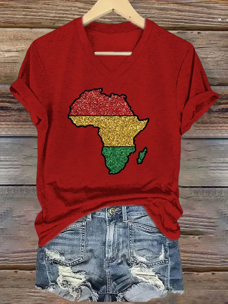 Women'S V-Neck T-Shirt June Festival Pattern Printed
