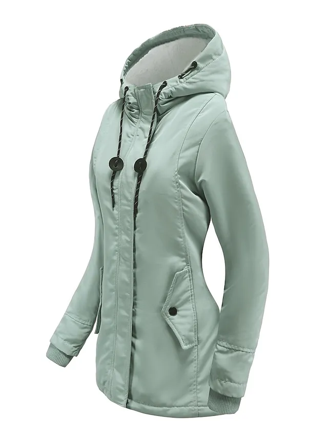 Women's Parka Street Fall Winter Puffer Jacket Long Coat Windproof Warm 3 in 1 Loose Casual Sports Jacket Long Sleeve Solid Color Zipper Purple Blushing Pink Waterpoof Daily Wear Down Parkas  Lined