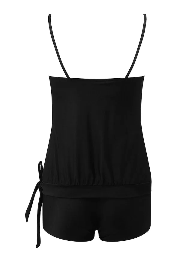 Women's Swimwear Tankini 2 Piece Normal Swimsuit 2 Piece High Waist Open Back Pure Color Green Black Blue Purple Dusty Blue Camisole Padded Strap Bathing Suits New Vacation Holiday / Modern