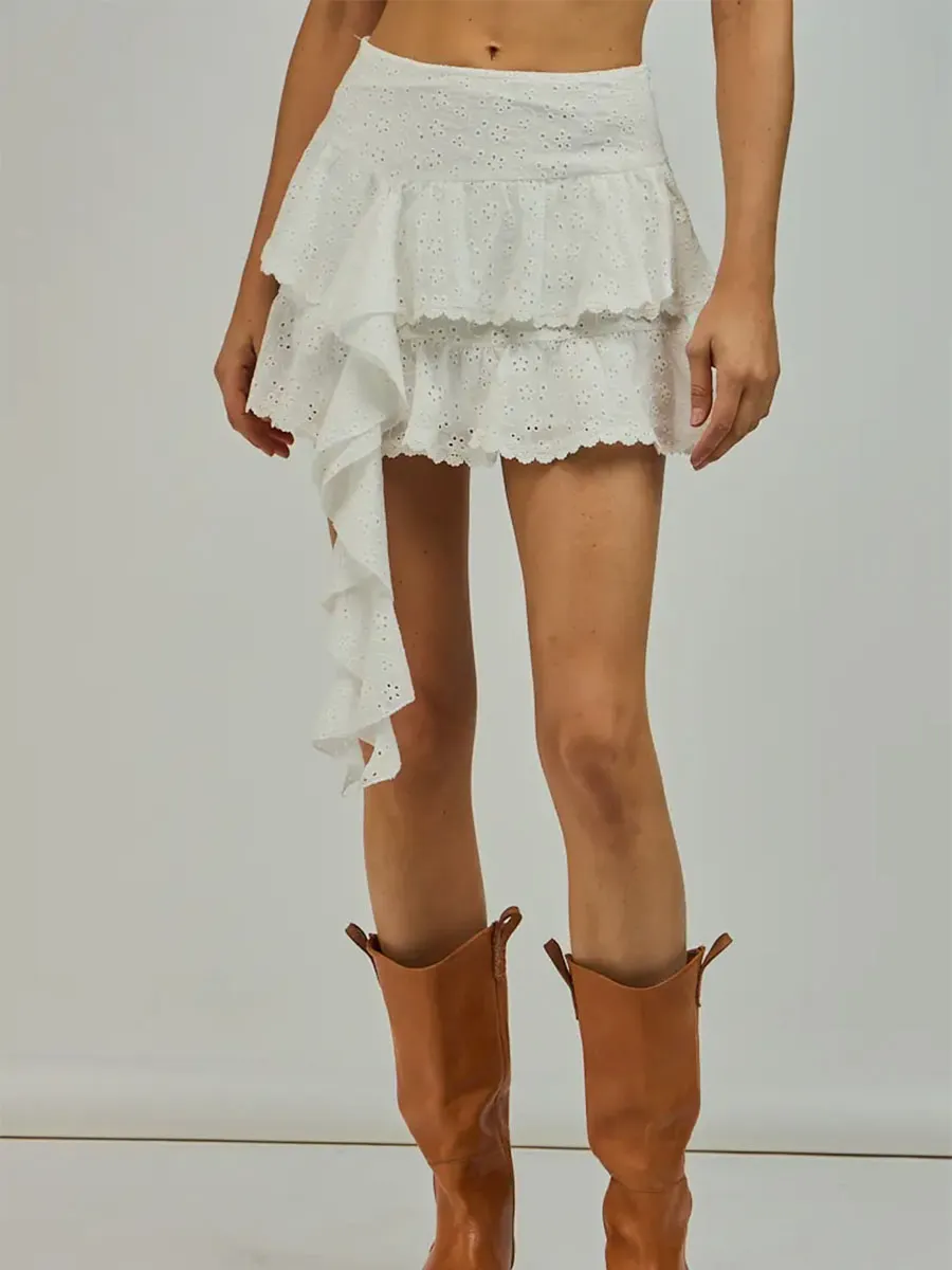 Lace Floral Layered Ruffle Hem Mini Skirts