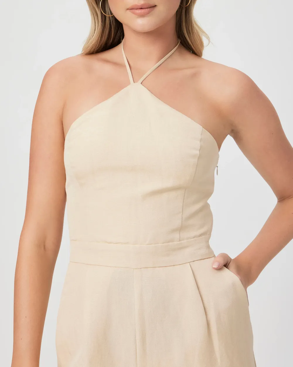 Cream Colored Halter Neck Jumpsuit