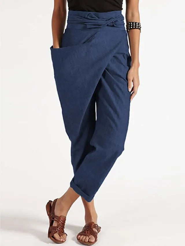 Women's Dress Pants Ankle-Length Cotton Blend Mid Waist Streetwear Casual Work Daily Black Navy Blue S M Fall & Winter