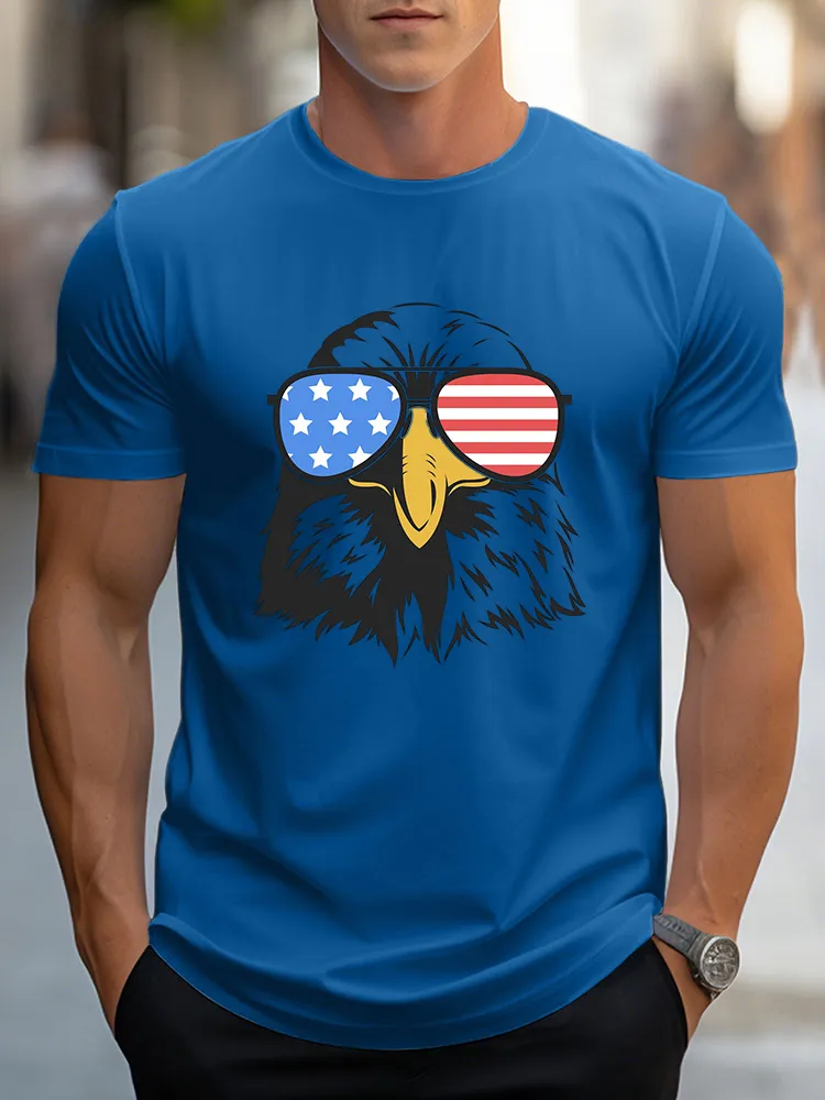 Man'S Star Striped Eagle Patriotic Style T-Shirt Round-Neck Short-Sleeved T-Shirt