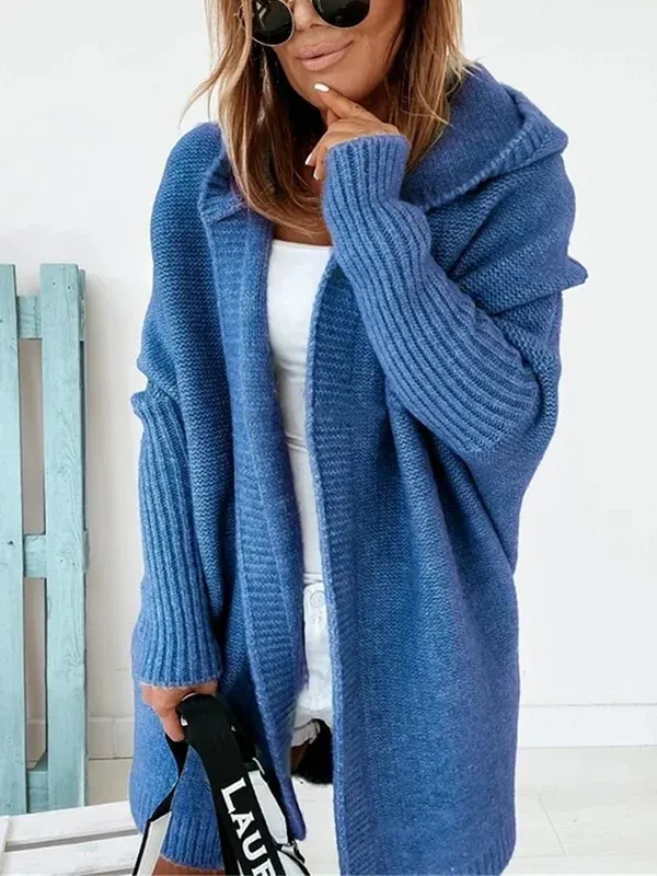 Solid Color Stitching Mid-Length Hooded Coat