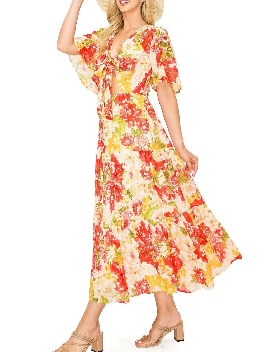 Marigold Floral Print Midi Dress