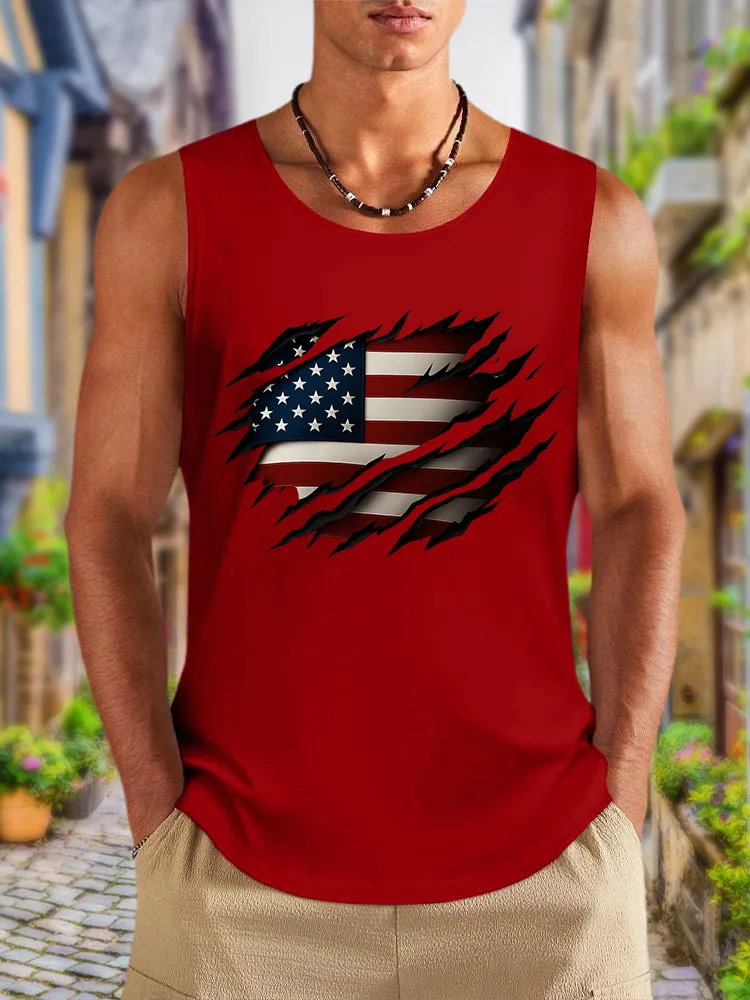 Men'S Broken National Flag Round-Necked Sleeveless Vest