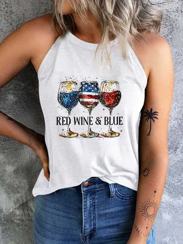 Women'S Red Wine Blue Round-Necked Sleeveless Vest