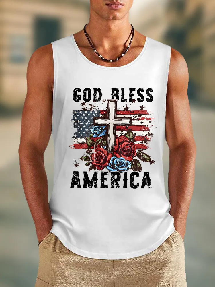 Men'S God Bless America Round-Necked Sleeveless Vest