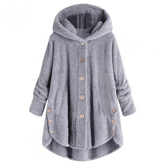Women's Fleece Jacket Fleece Sports Pullover Sherpa Fleece Button Front Pocket claret turmeric Black Solid Color Street Casual Hoodie Plus Size Long Sleeve Top Fleece lined Micro-elastic Fall & Winter