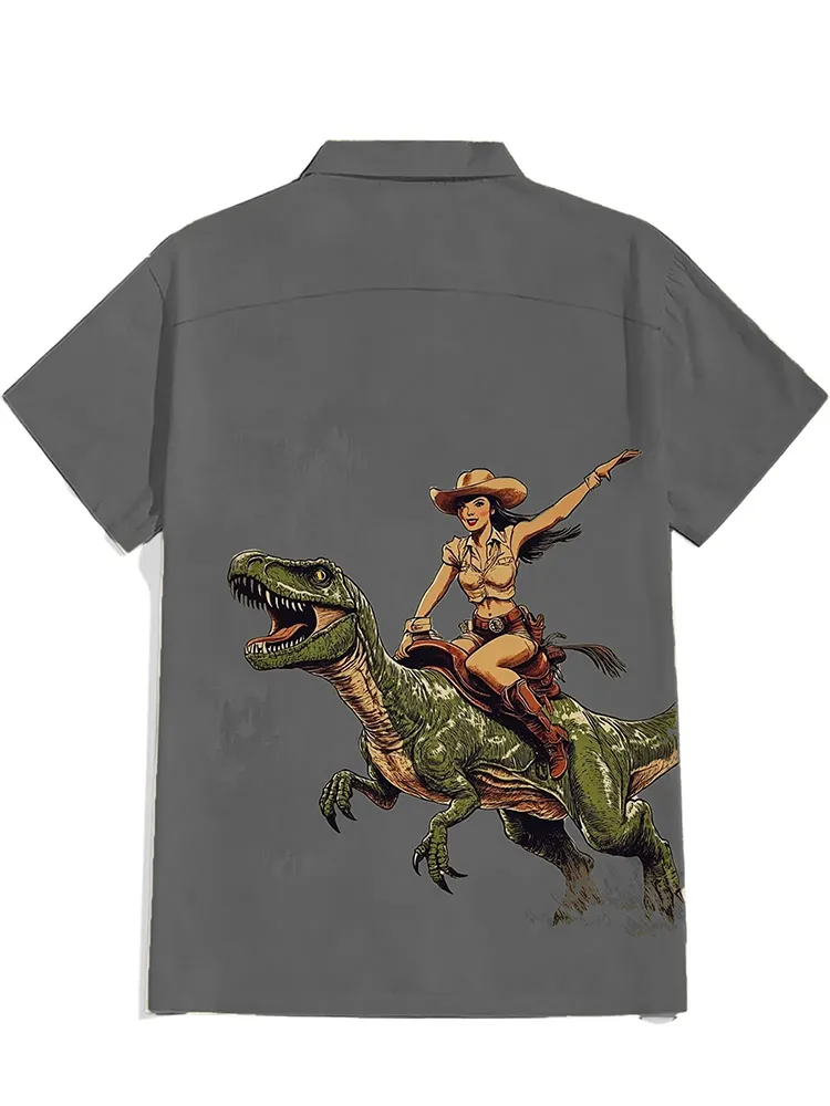A Cowgirl Riding A Dinosaur Shirt