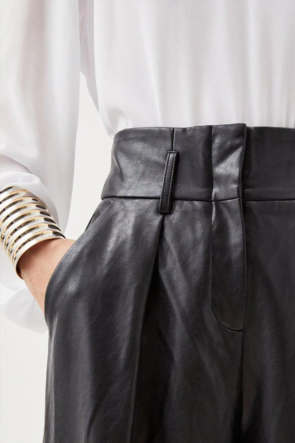 Faux Leather High Waisted Wide Leg Trousers