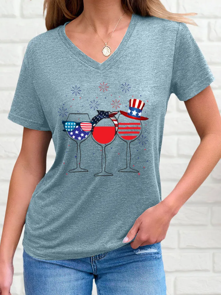 National Flag Highball Cup Print Short-Sleeved T-Shirt