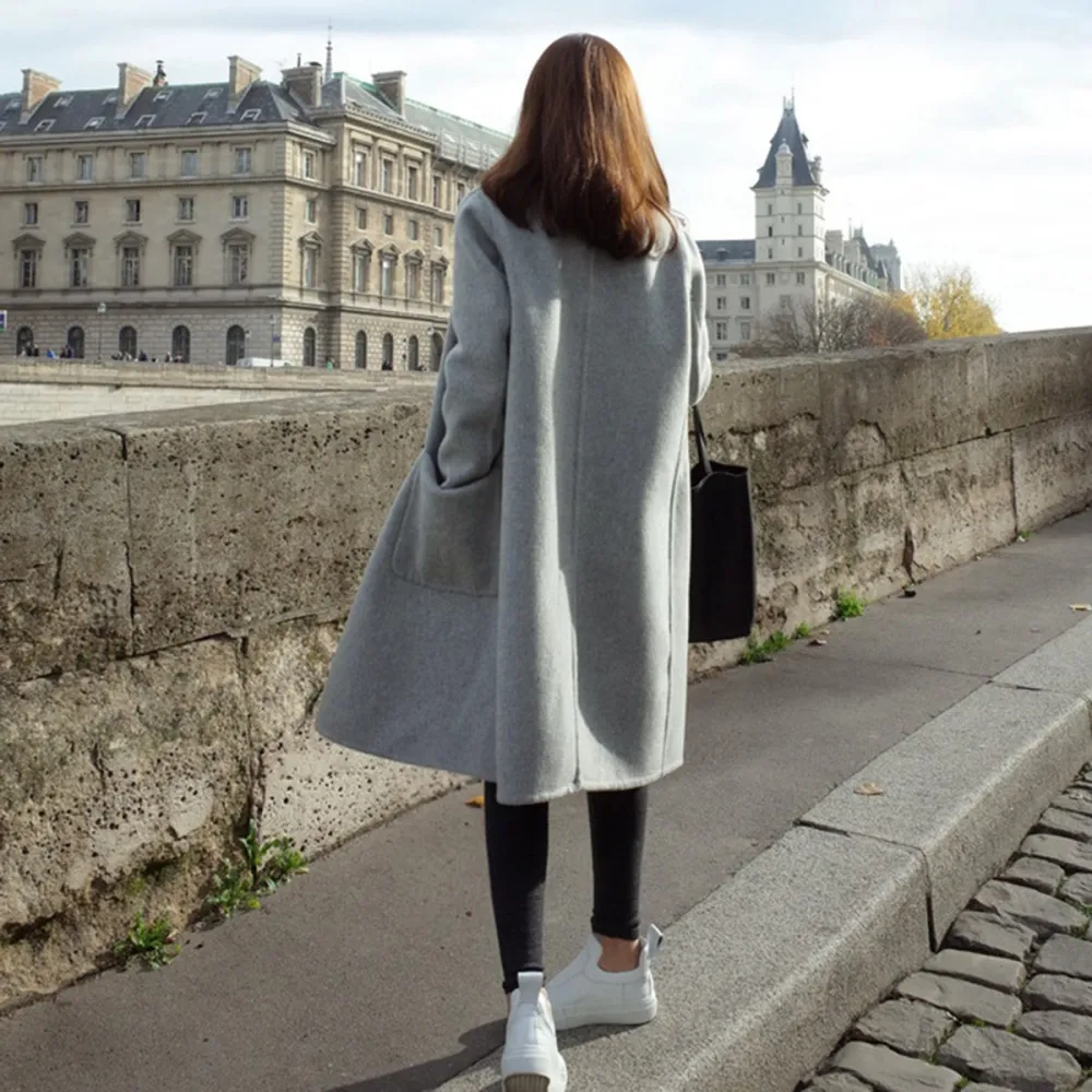 Fashion Plain Straight Cashmere Coat Outerwear
