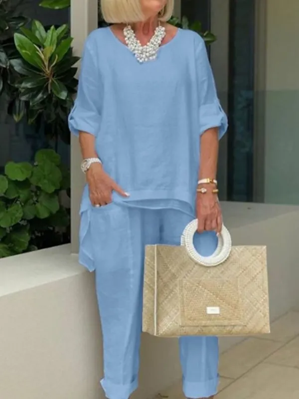 Women's Loungewear Sets Hot Casual Comfort Home Daily Vacation Linen Summer Spring Light Blue Black