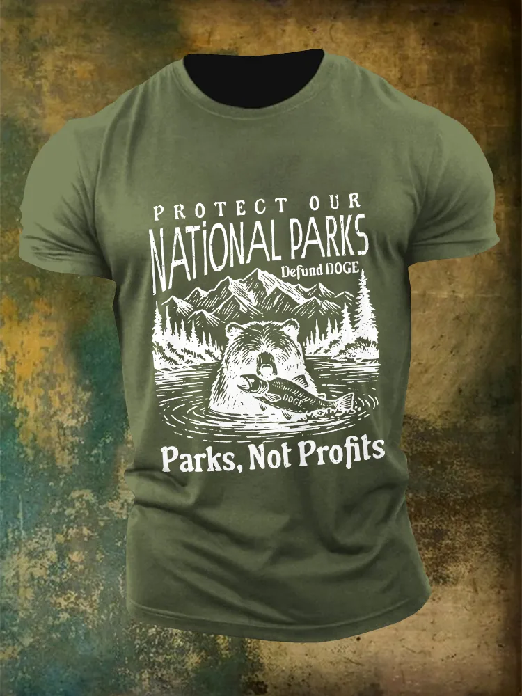 Men'S Protect Our National Parks Defund Doge Parks, Not Projects Round-Neck T-Shirt
