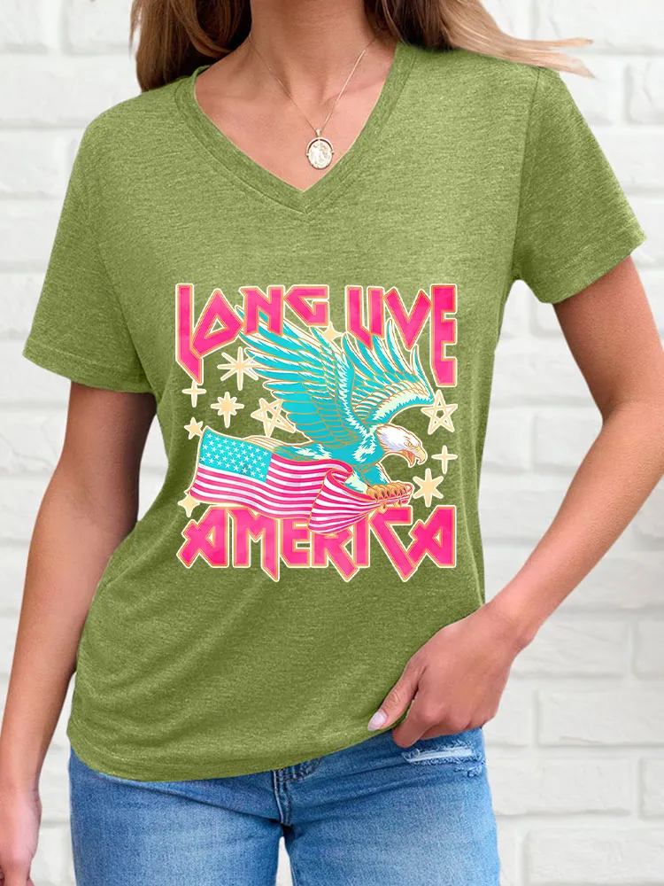 Woman'S America V-Neck And Short Sleeves T-Shirt